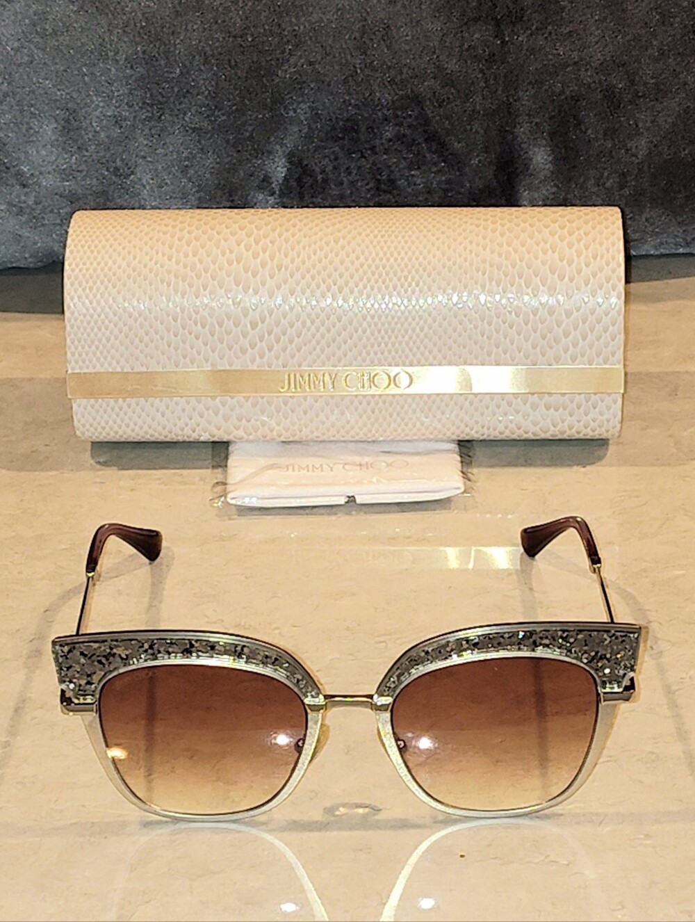 Nwot Jimmy Choo Rosy/S Crystal-Embellished Silver Cat-Eye Sunglasses